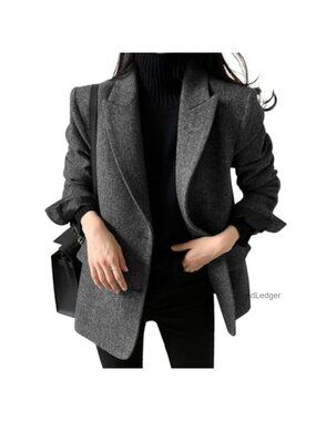 Wool Blend Casual Business Blazer Jacket Single Breasted Dressy Work Coat